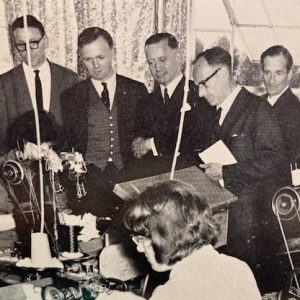 Visitors observing a stitcher at work in Morlands Photo: Morlands Magazine, Christmas 1965